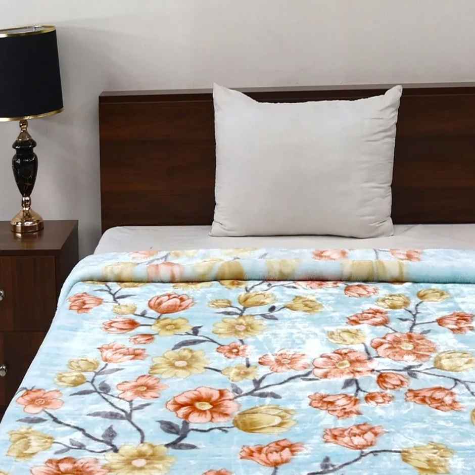 Signature 570 Gsm Polyester Sky Blue & Rose Heavy Winter Super Soft Single Bed Mink Blanket