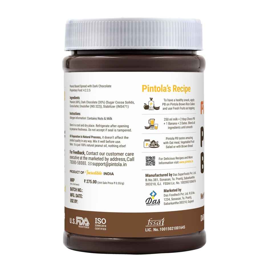 Pintola Peanut Butter Chocolate Flavour Crunchy - 18.6G Protein & 5.2G Dietary Fiber