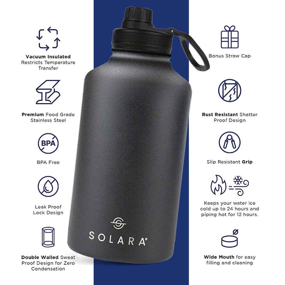 Solara Plastic Insulated Water Bottle For | Black Knight | 2 L