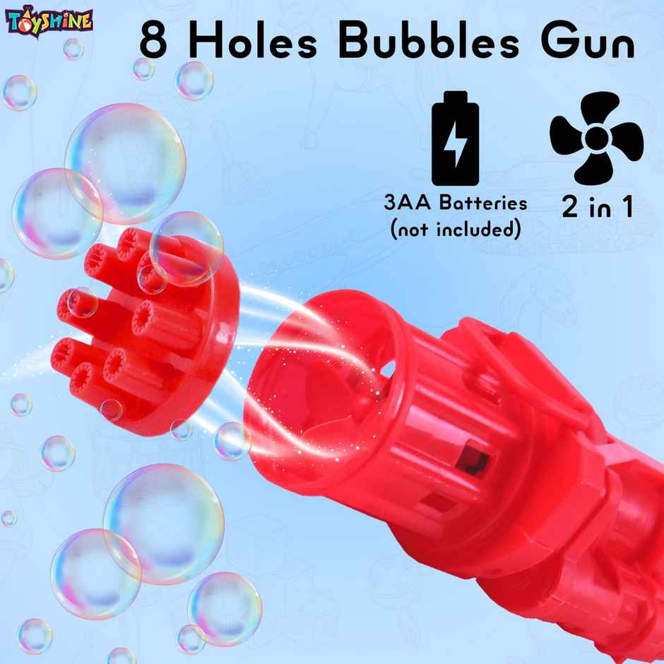 Toyshine 8 Hole Electric Bubbles Gun Gatling Bubble Machine Toy With Scoup Bottle | Red