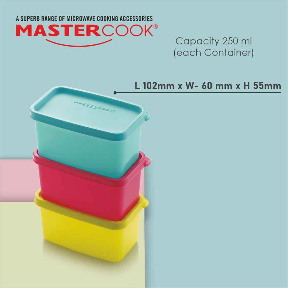 Mastercook Pp 201 Rectangle 3 Pcs Set Multi Colour Containers 250 ml Each