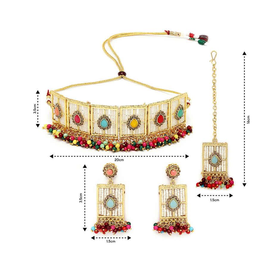 Sukkhi Beautiful Gold Plated Multi Beads Studded Collar Necklace Set