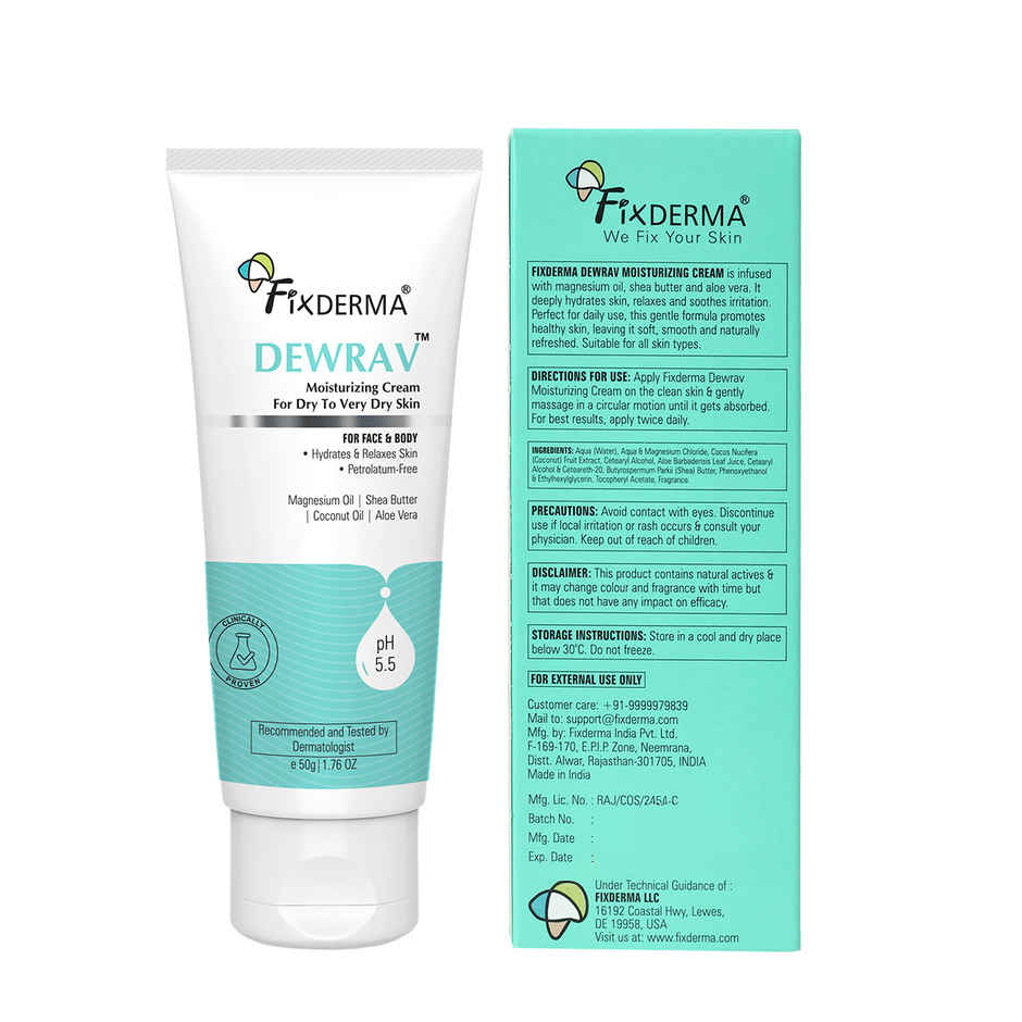Fixderma Dewrav Moisturizing Cream with Shea Butter & Coconut oil, Deeply Hydrates Dry Skin