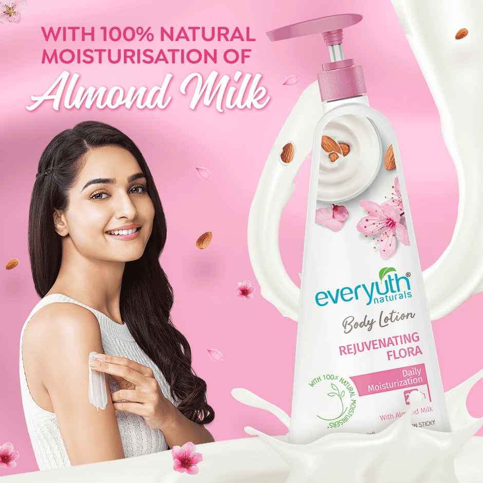 Everyuth Naturals Body Lotion - Rejuvenating Flora with 100% Nautral Almond Milk
