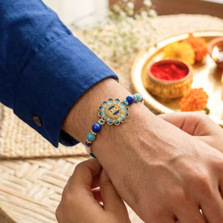 Designer Blue Petal BRO Floral Thread Rakhi | Pack of 1 | Bandhan