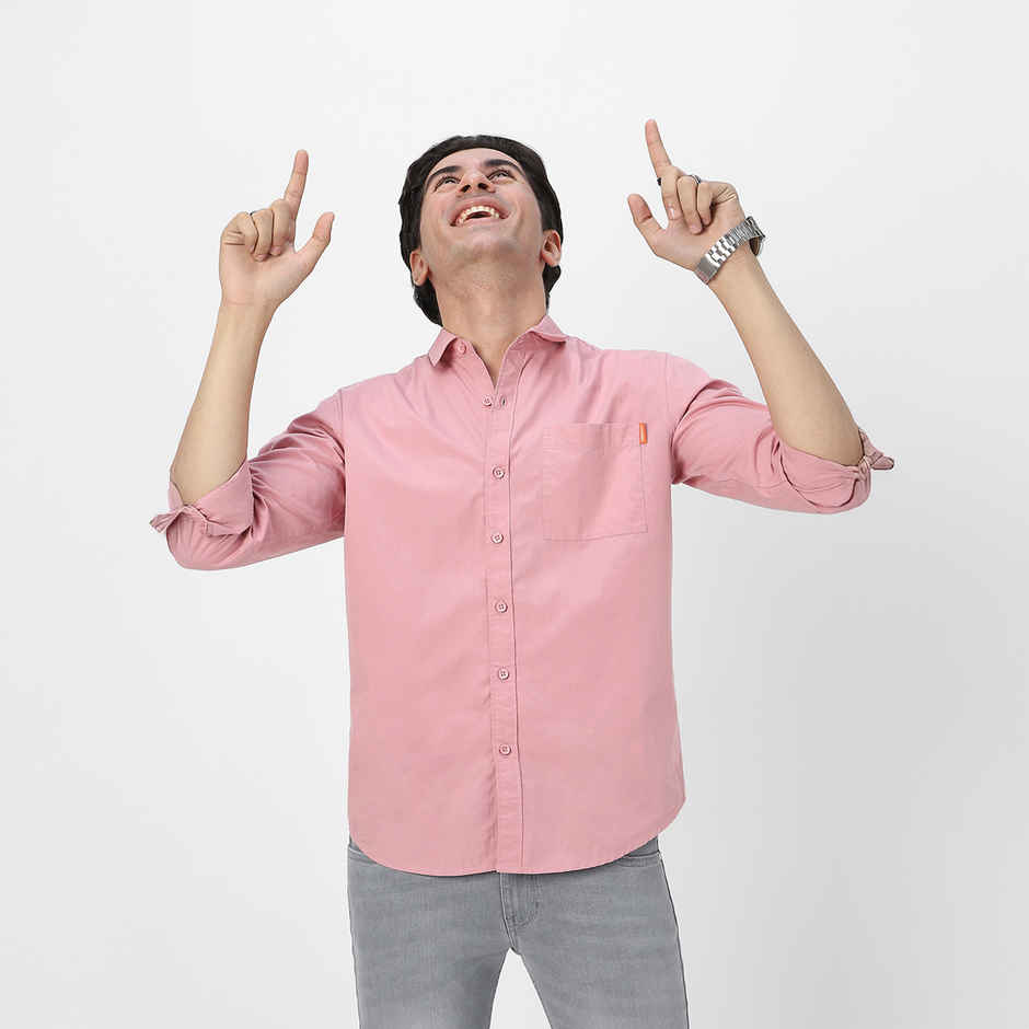 Urbano Fashion Men's Regular Fit Casual Solid Full Sleeve Cotton Shirt | Pink - M