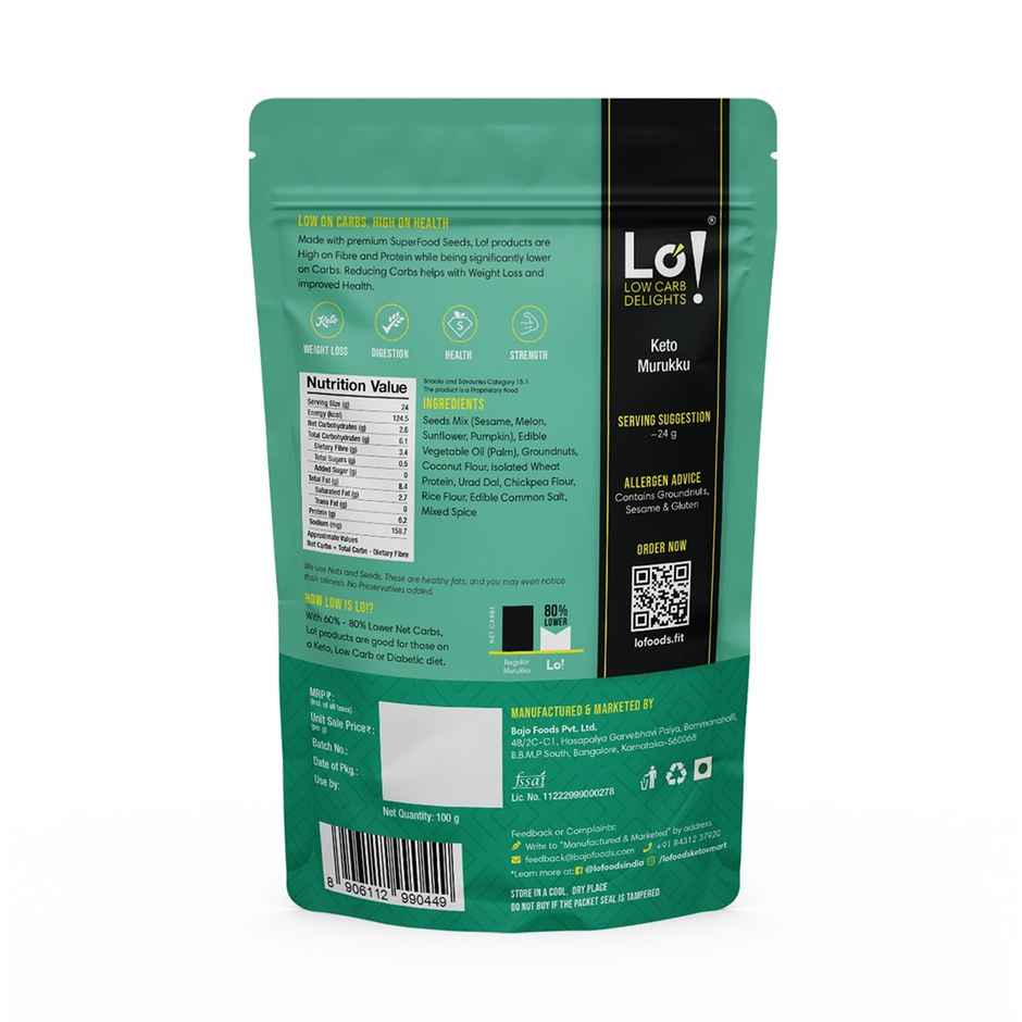 Lo Foods Keto Friendly Murukku Guilt Free Healthy Snacks High Protein High Fiber Diet Snacks Chakli