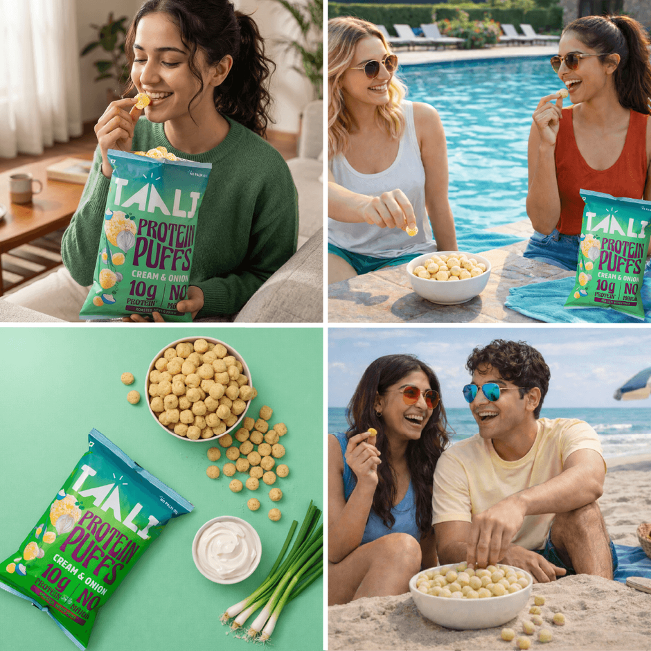 Taali Protein Puffs - Cream & Onion, Roasted, Corn & Jowar Puff, No Maida
