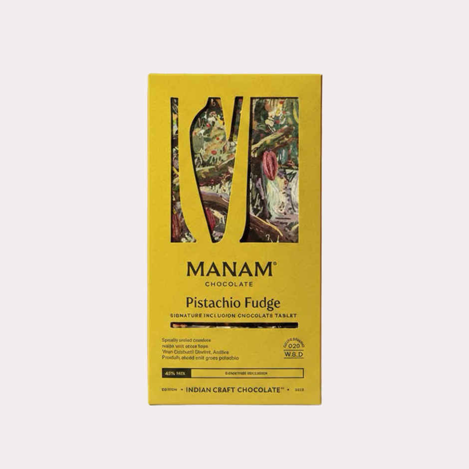 Manam Chocolate Pistachio Fudge Inclusion Tablet | 45% Milk