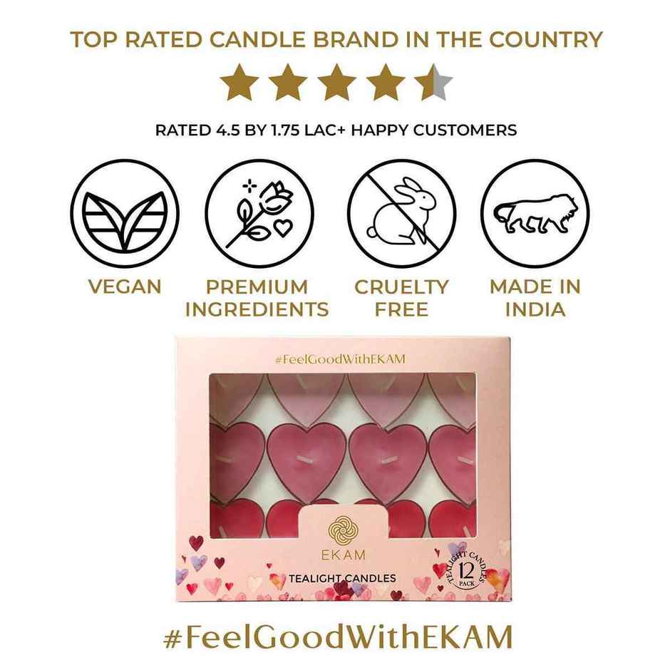 Heart Shaped Scented Tealight Candles | Pack of 12 | Ekam