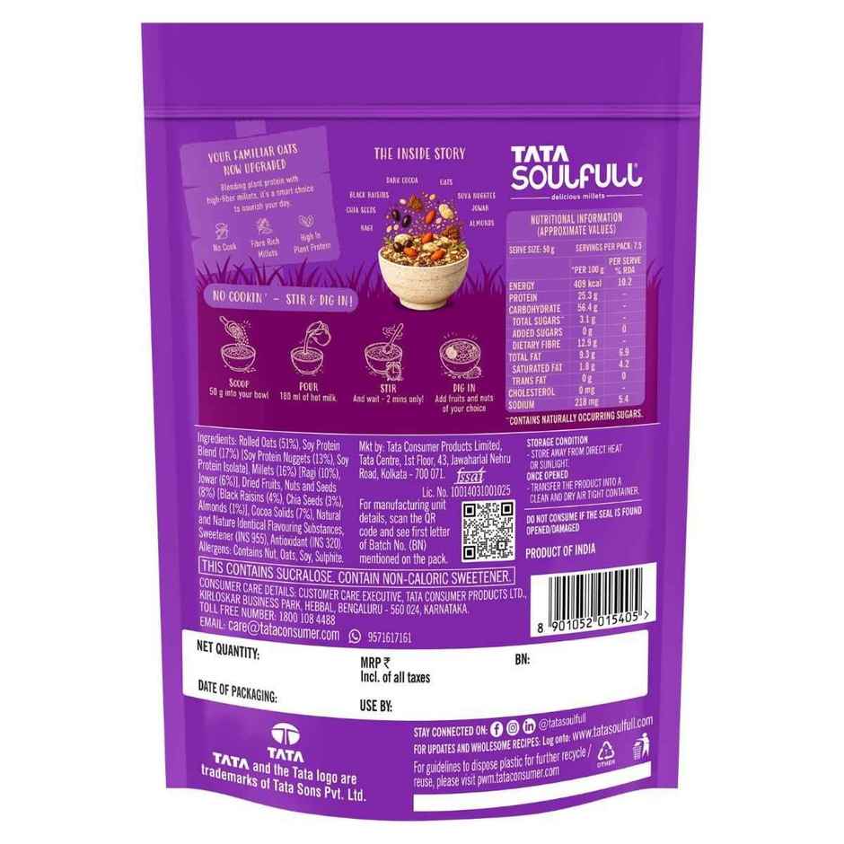 Tata Soulfull No Cook Millet Hi Protein Oats Dark Cocoa & Almond, 25g Plant Protein, High Fibre