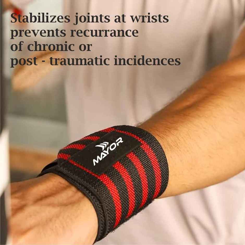 Mayor Secure Cotton Wrist Supporter For Gym Men And Women (Red, Free Size)
