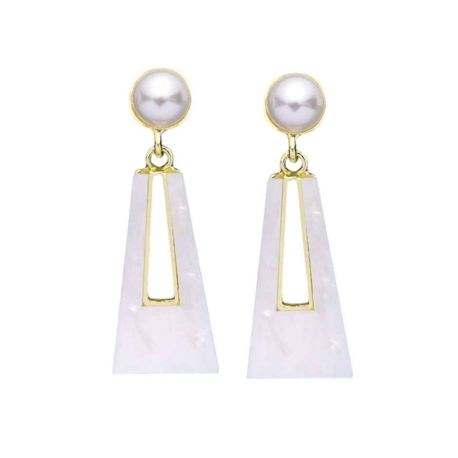 Everstylish A Sass a Day - White & Golden Drop Earrings