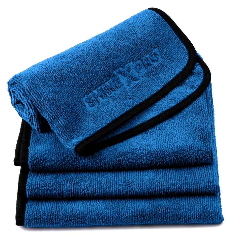 ShineXPro Microfiber Car Cleaning Cloth (Pack of 4) - Blue | 400 GSM | 40 x 40 cm