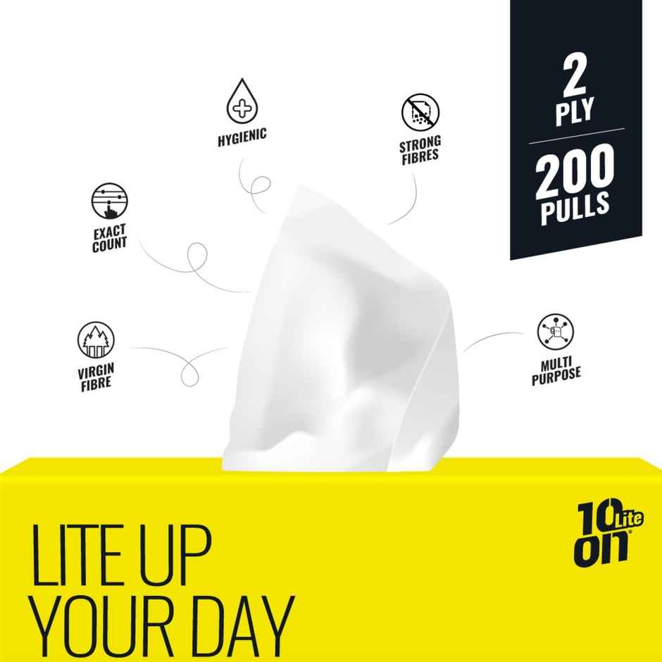 10'ON Lite Soft Facial Tissues Napkins | 200 Pulls