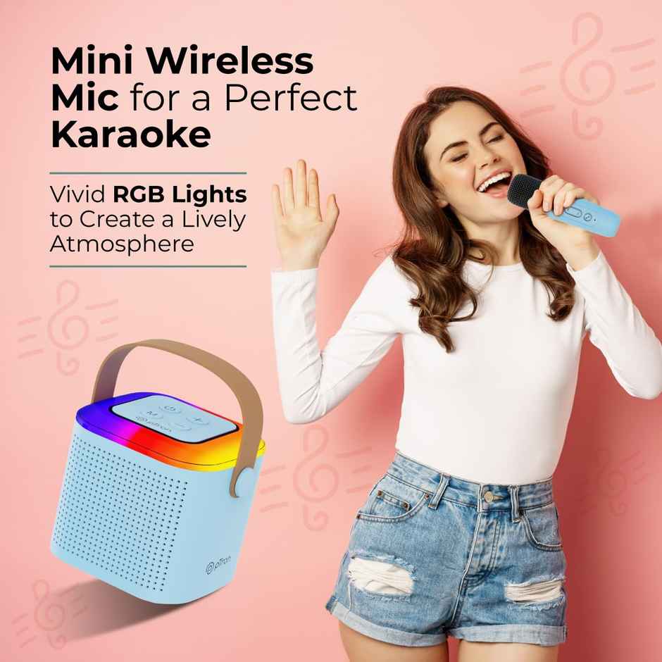 pTron Fusion Tunes 10W Bluetooth Speaker | Wireless Karaoke Mic | RGB Lights | 8Hrs Playtime - Blue
