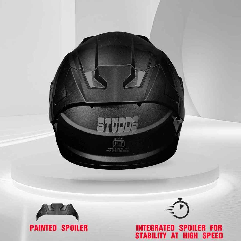 Studds Raider Super Isi Certified Full Face Helmet For Men And Women With Spoiler Visor (Black - M)