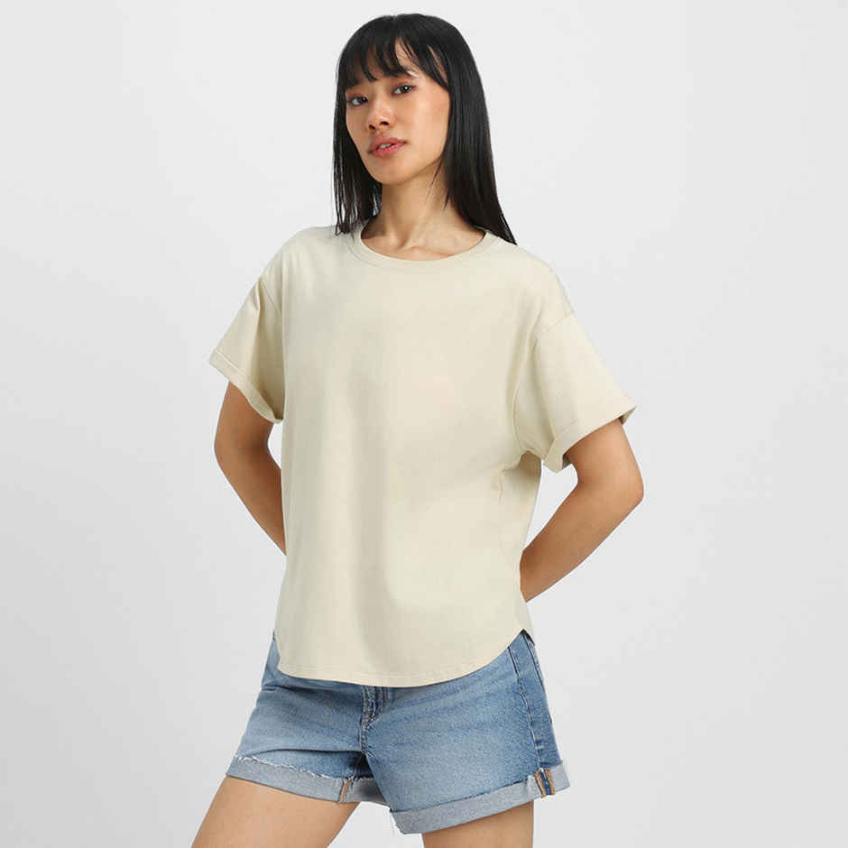 Juneberry Women's Oversized Fit Boyfriend T-shirt | Beige - XL