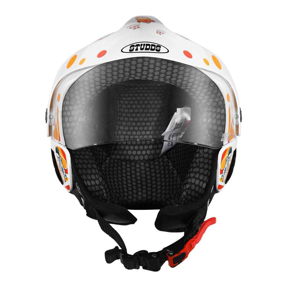 Studds Marshall Kids D2 Open Face Helmet for Boys |White Orange - 2XS