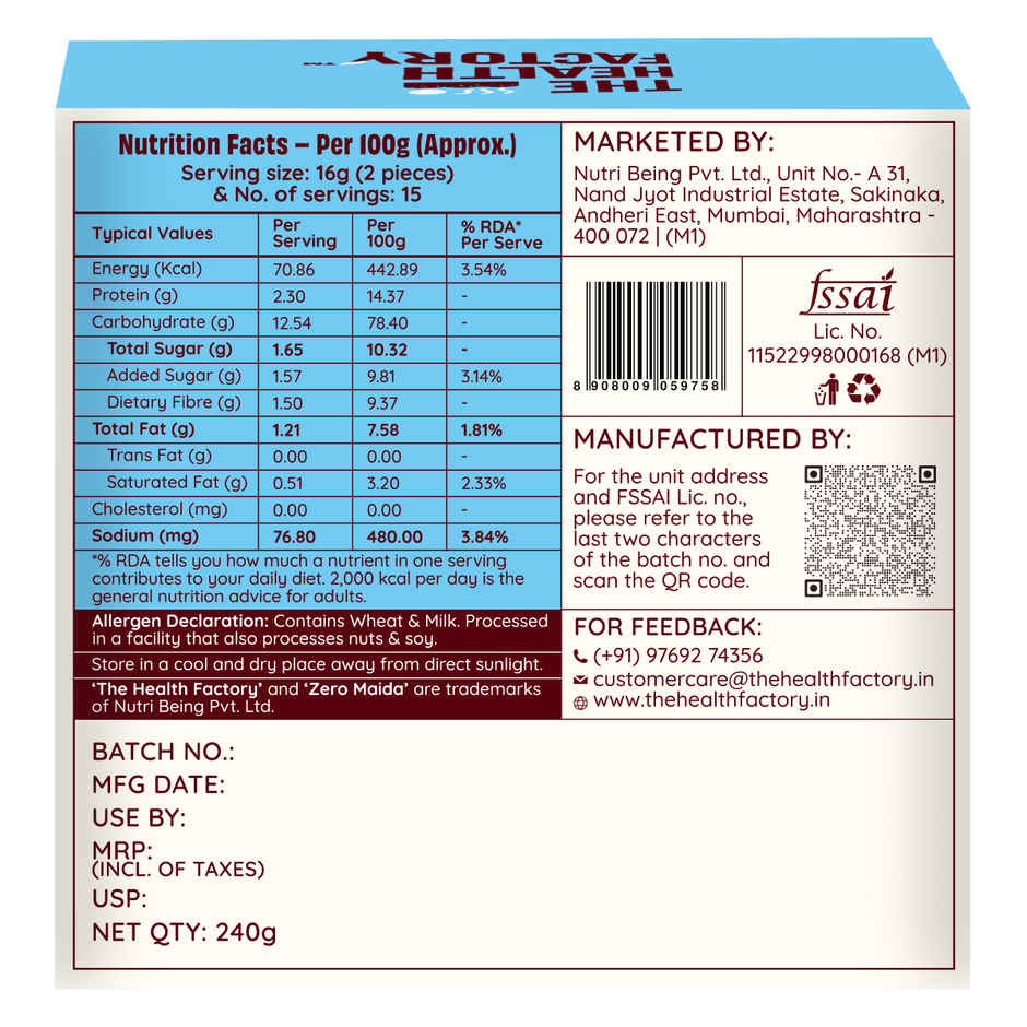 The Health Factory Milk Rusk | Zero Maida | Source of Protein & Fibre | Wheat Rusk Toast | Tea Time Snack