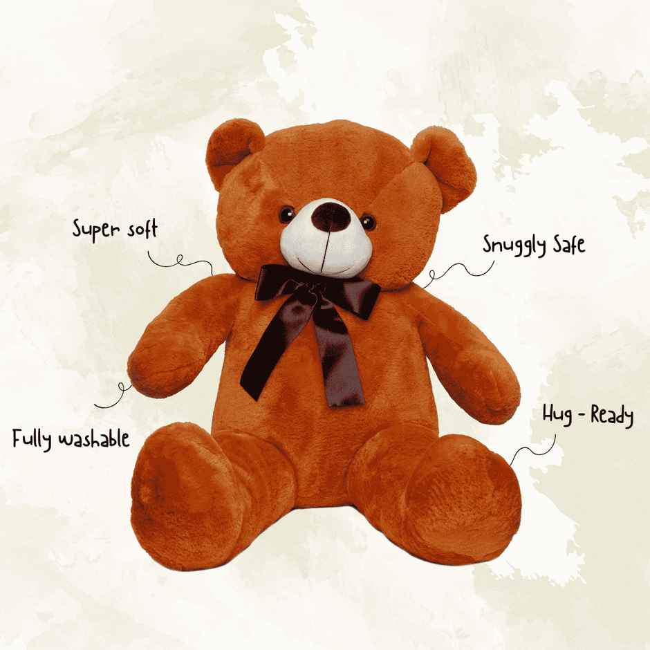 Toytales Wolly Bear Brown 90cm|Teddy Bear | Plush Toy| Animal With Ribbon |Cute Toys For Kids|Animal