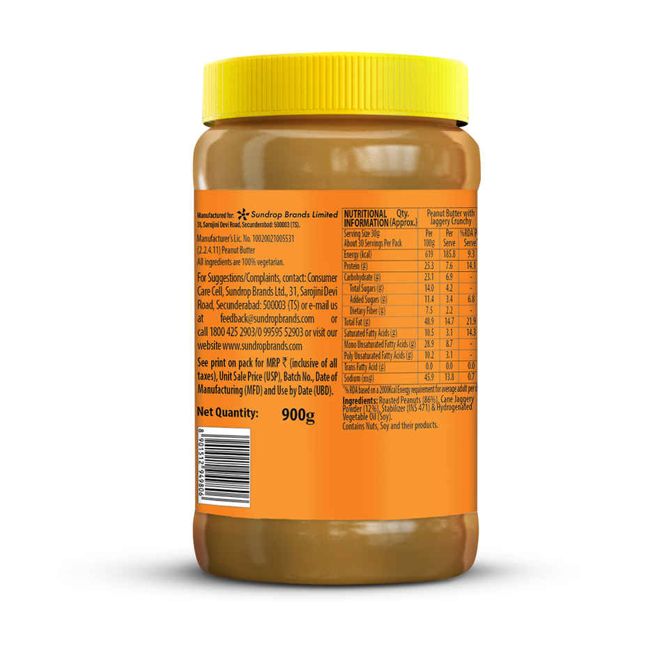 Sundrop Peanut Butter with Jaggery | Crunchy | With 25% Protein | No refined sugar