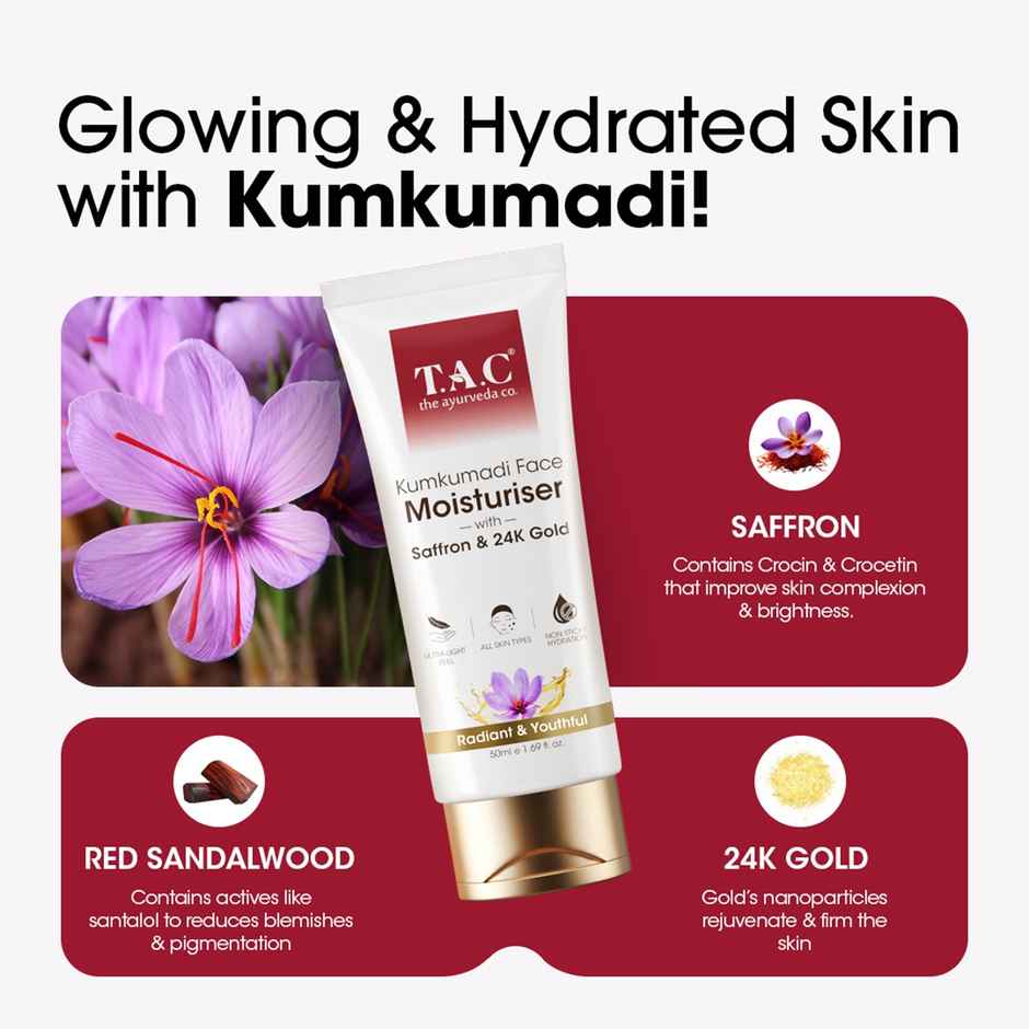 TAC Kumkumadi Face Moisturiser With 24K for Dullness & Pigmentation All Skin Types