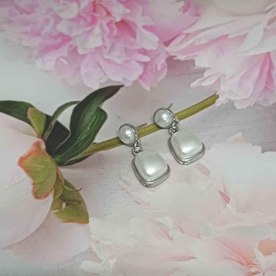 Pearl Drop Rectangle Silver