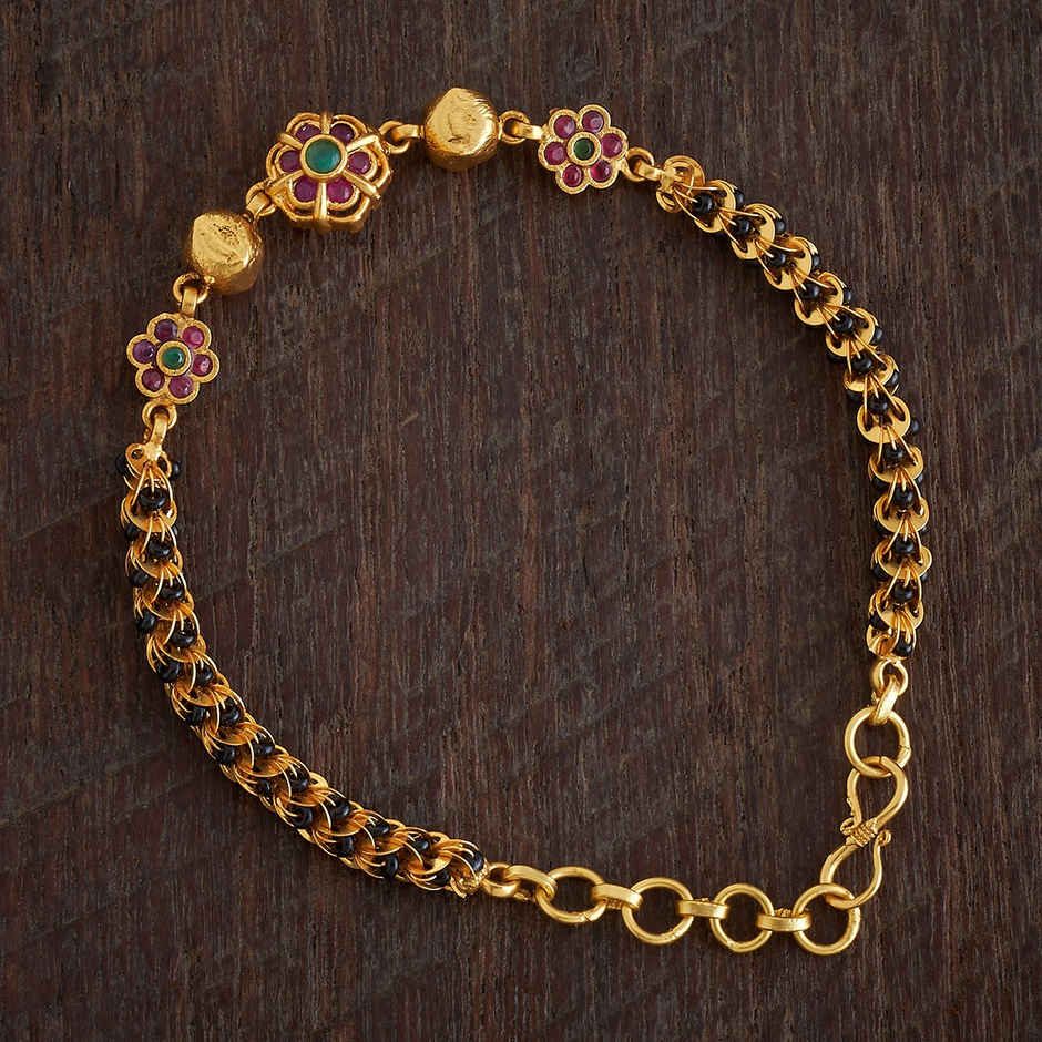Kushal s Fashion Jewellery Ruby-Green Gold-Plated Synthetic Stones Antique Bracelet | 416924