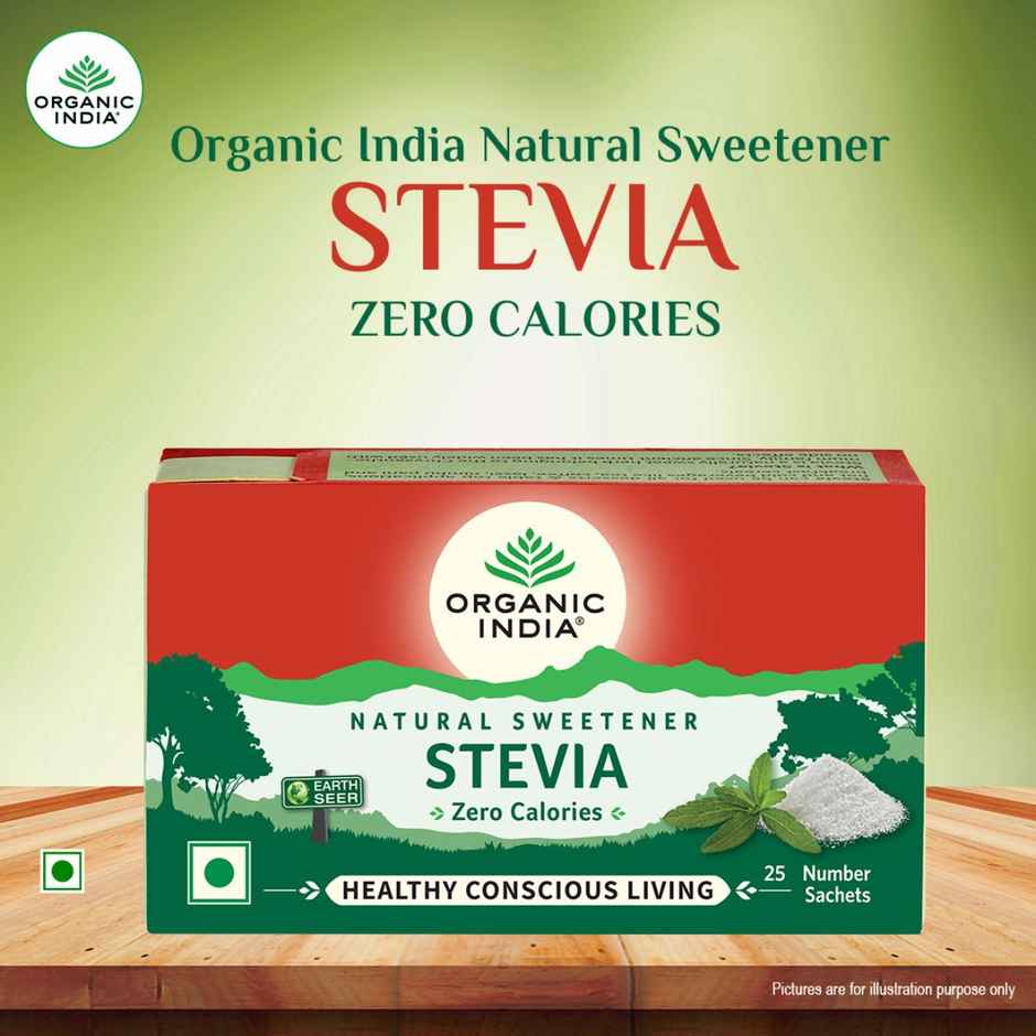 Organic India Stevia Powder, Natural Sweetener, Sugar Free, 25 Sachets Combo