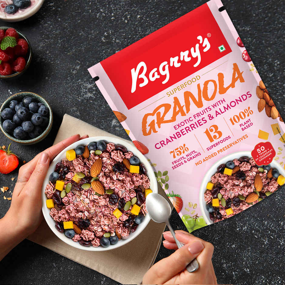 Bagrry's Exotic Fruits with Cranberries & Almonds Granola (30% Fruits, Nuts & Berries)