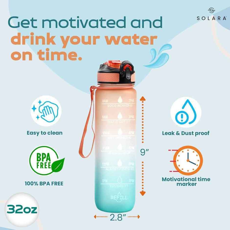 Solara Tritan Motivational Water Bottle for Travel, Office, School, Gym | Blue & Orange | 1 L