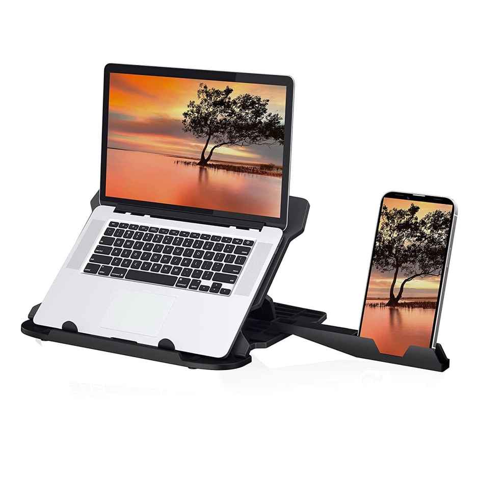Portronics My Buddy Hexa 22 Laptop Stand with 360 Rotation Base, Mobile Stand, 7 Adjustable Heights, Air Ventilation, Portable & Foldable Design for Upto 15.6 Inches Laptops & MacBook - Black