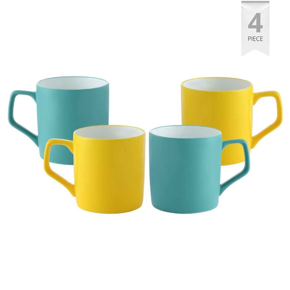 Clay Craft Fine Ceramic Director Coffee Mug Set | Set Of 4 | Teal and Yellow