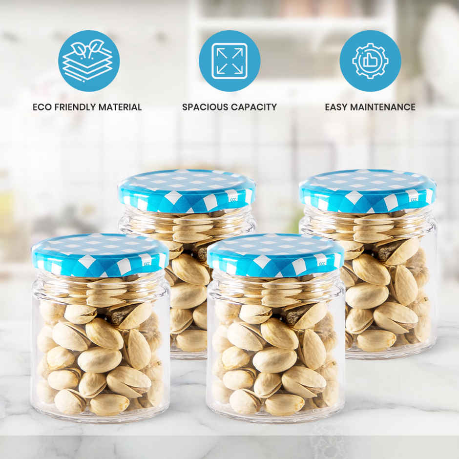 Yera Lucia Storage Jar Set - 4 pcs 200 ml Each - Blue Checkered Lids