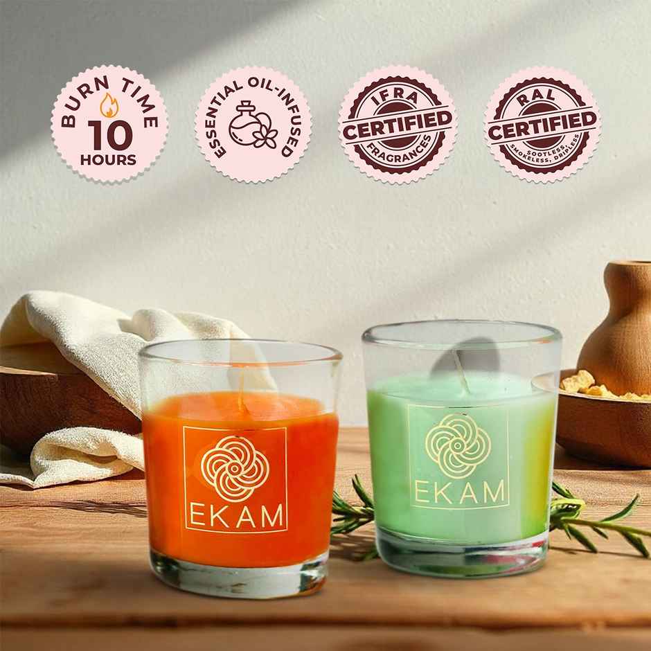 EKAM Scented Votive Candles (2 pcs) | Jasmine & Freesia, Grapefruit & Mandarin | 43g Each| 10H Burn