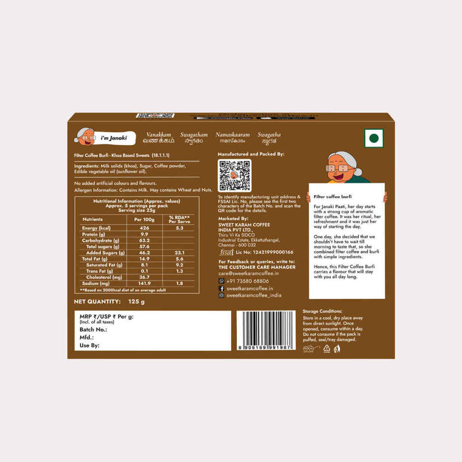 Sweet Karam Coffee Signature Filter Coffee Burfi - No Preservatives