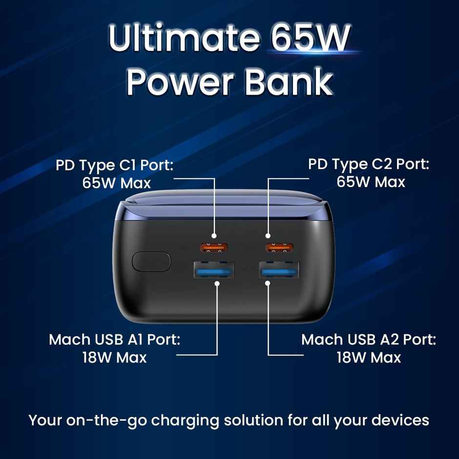 Portronics Ampbox 27K 65W 27000 mAh 4-in-1 Fast charging Power Bank with 2 Type C PD Output (Black)