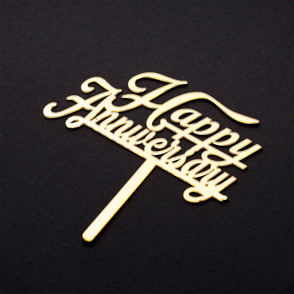 Propcon Happy Anniversary Cake Topper Gold Acrylic