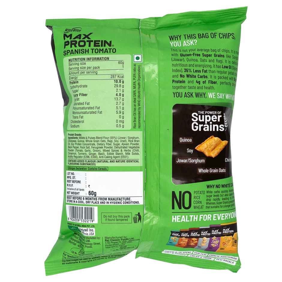 Ritebite Max Protein Spanish Tomato 10 g Multigrain Protein Chips, Healthy Snacks & Munchies