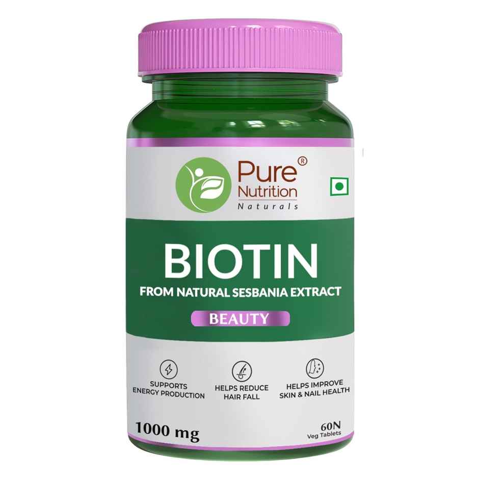 Pure Nutrition Biotin 60 Tablets | Hair, Skin & Nail Support with Moringa, Bamboo & Sesbania