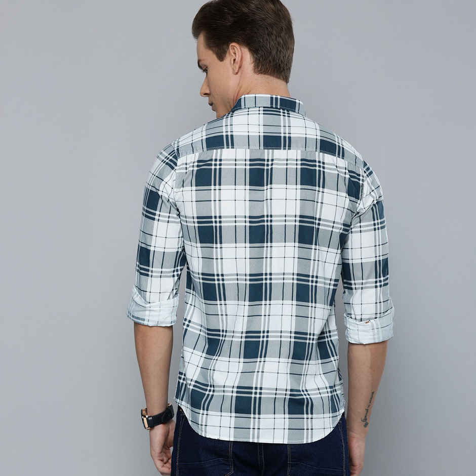 The Indian Garage Co Men's Slim Fit Checked Casual Shirt | White - S