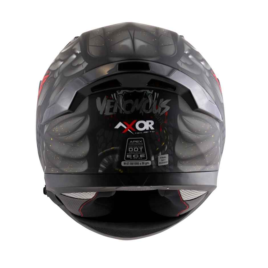 Axor Apex Venomous ISI ECE and DOT Certified Full Face Helmet - Dull Black Grey - XL