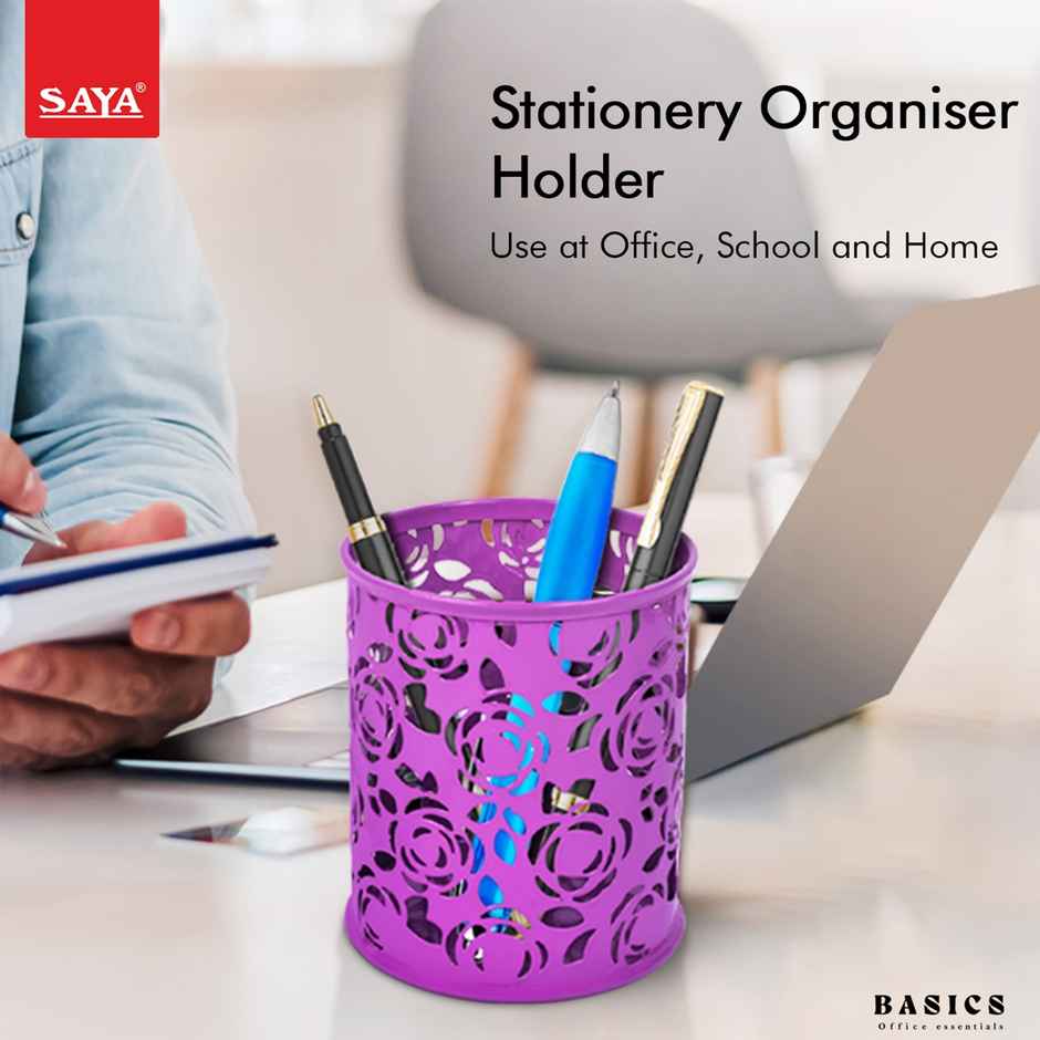 Saya Metal Pen Stand | Laser-Cut Desk Organizer for Office | Home & Study Table