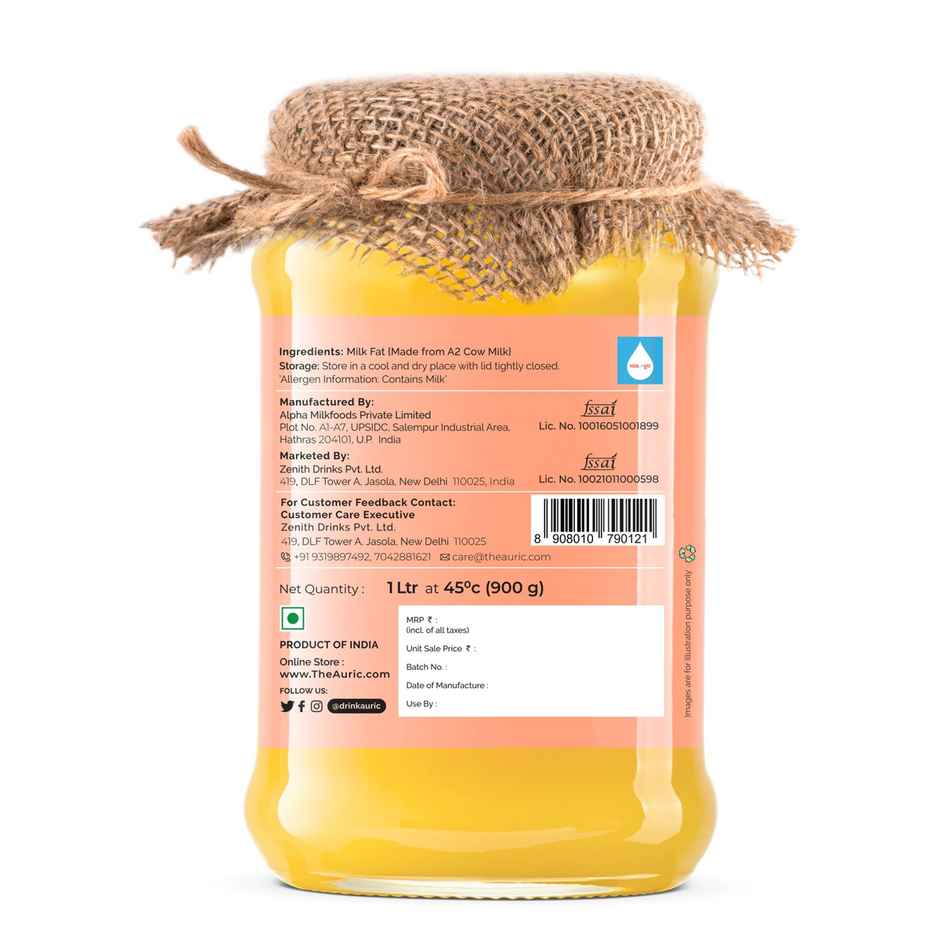 Auric A2 Bilona Desi Cow Ghee Glass Jar | Lab Certified | Vedic Bilona Method
