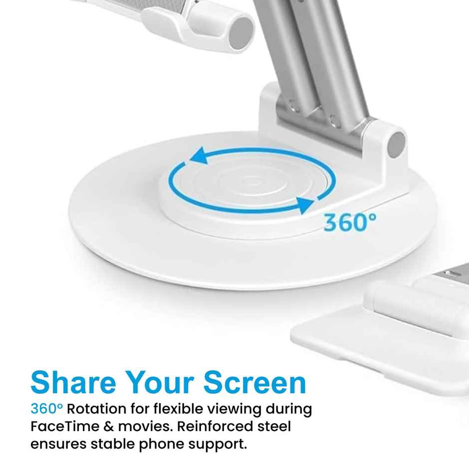 Dyazo Foldable Tablet Stand with 360 Rotation for iPad & Samsung Tabs - White