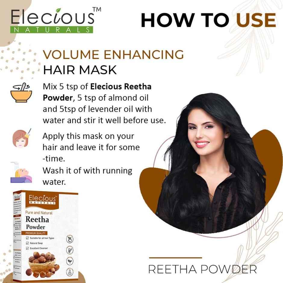 Elecious Pure Reetha Powder for Hair | Ideal for Hair, Face and Skin