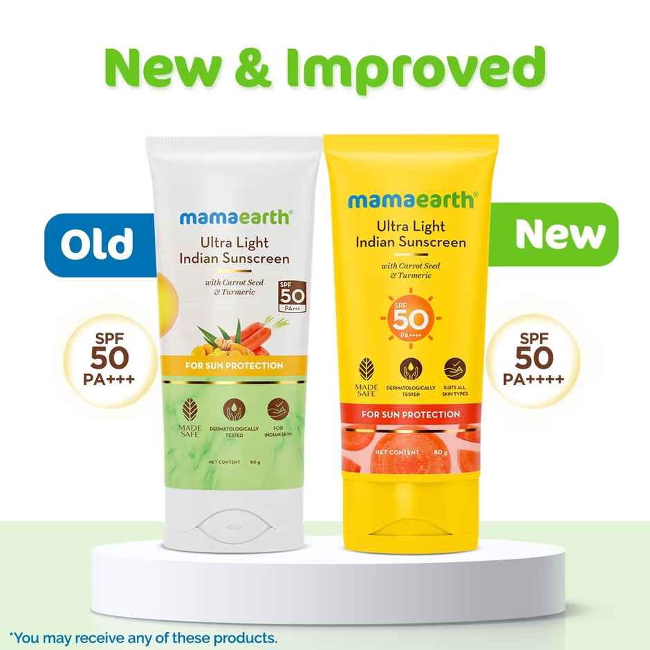 Mamaearth Ultra Light Indian Sunscreen SPF 50 PA++++ With Turmeric & Carrot Seed for Tan Protection