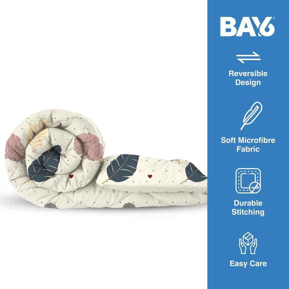 BAY6 Microfibre Floral Print Double Bed Comforter - Cream White | 210 x 220 cm