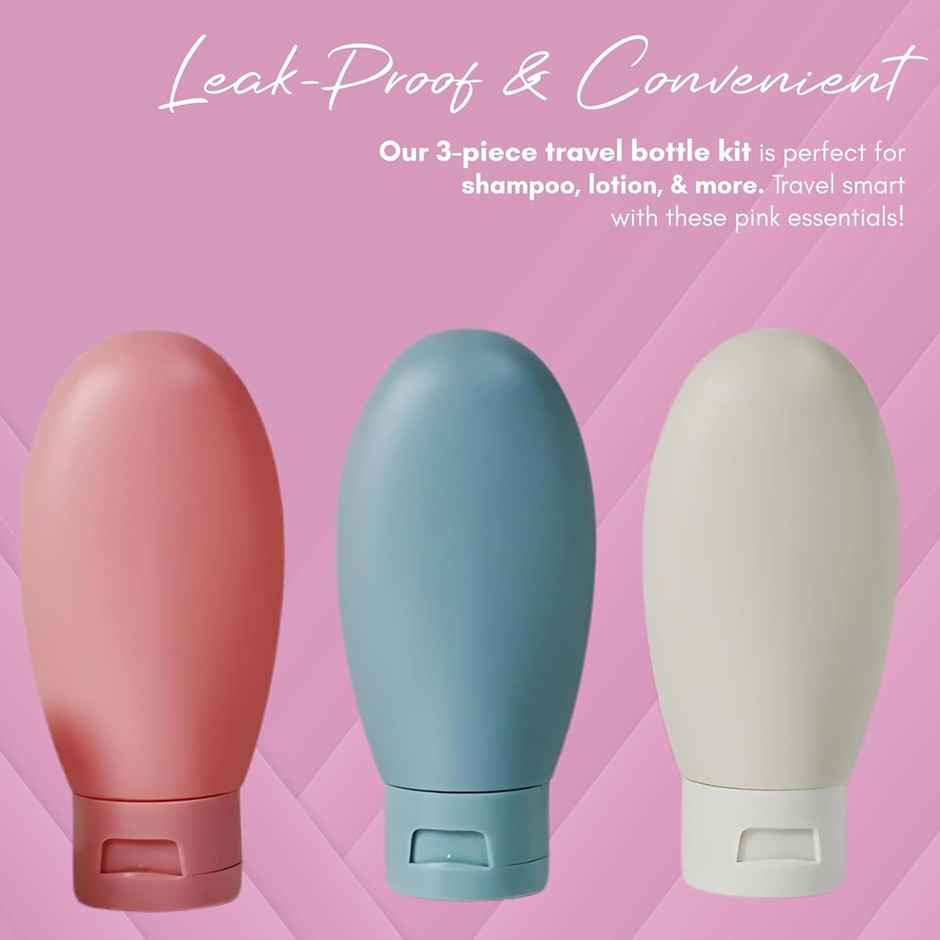 Beaute Secrets Travel Bottles for Toiletries Pack of 3 Leakproof Mini Travel Essentials